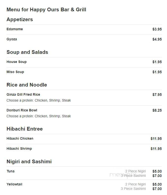 Happy Ours Bar & Grill - Charleston, SC menu_pic