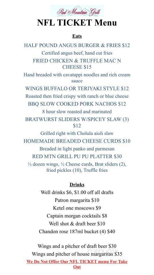 Red Mountain Grill - Aspen, CO menu_pic