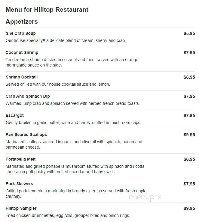 Hilltop Restaurant - Mullica Hill, NJ menu_pic