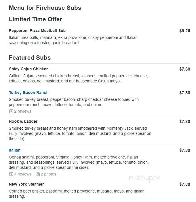 Firehouse Subs - Maplewood, MN menu_pic