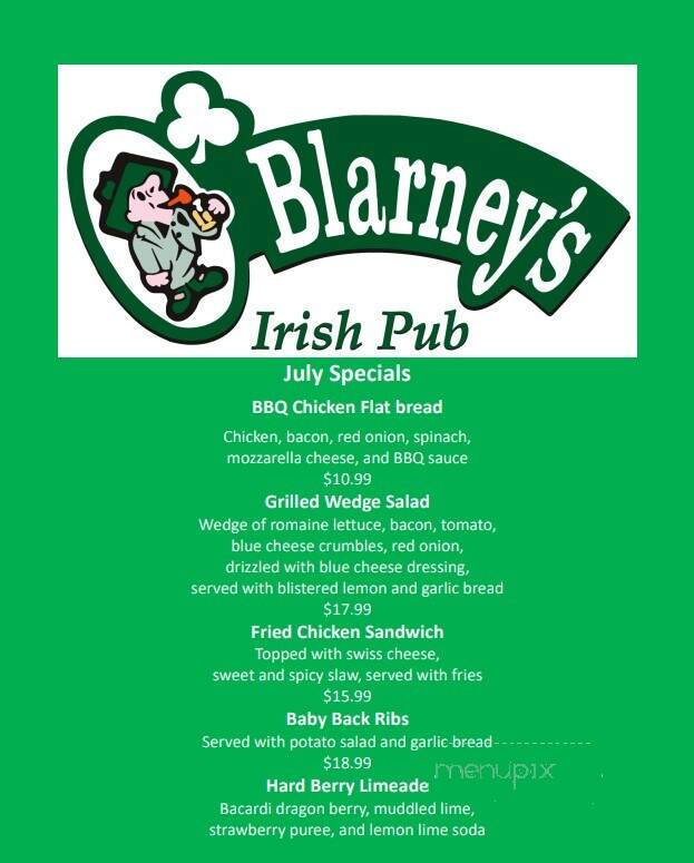 O'Blarney's Irish Pub - Centralia, WA menu_pic