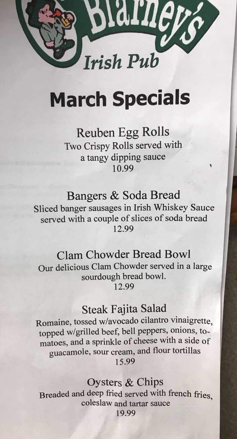 O'Blarney's Irish Pub - Centralia, WA menu_pic
