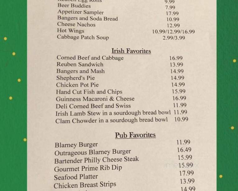 O'Blarney's Irish Pub - Centralia, WA menu_pic