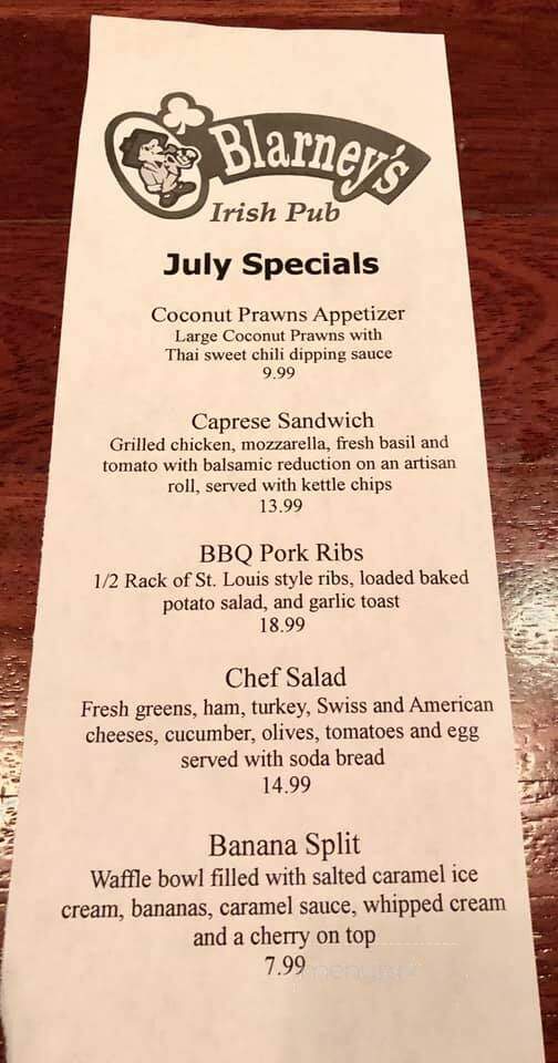 O'Blarney's Irish Pub - Centralia, WA menu_pic