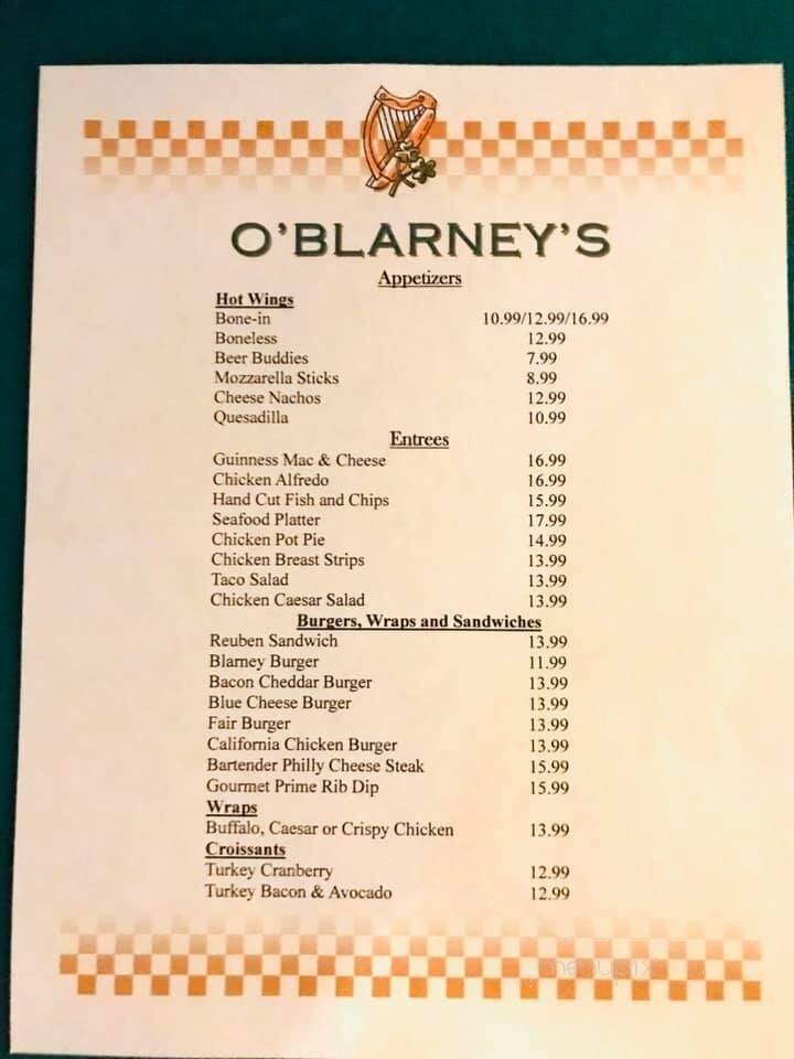 O'Blarney's Irish Pub - Centralia, WA menu_pic