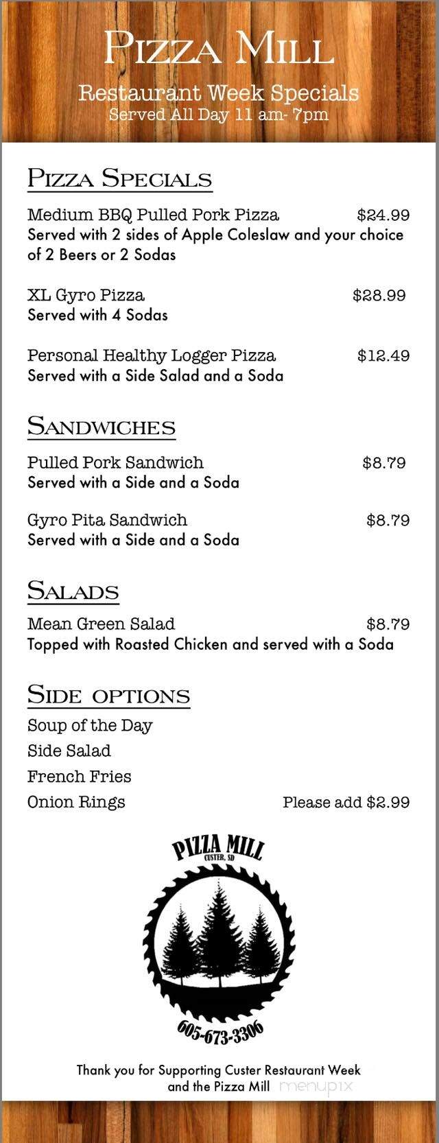 Pizza Mill - Custer, SD menu_pic