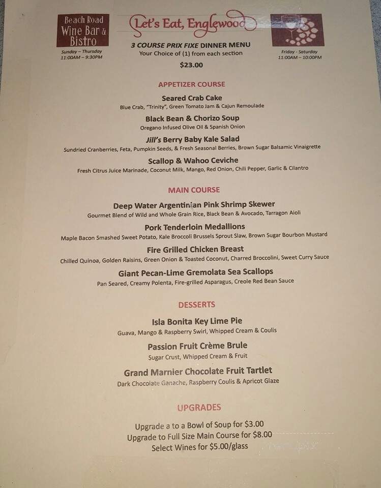 Beach Road Boutique's Wine Bar & Bistro - Englewood, FL menu_pic