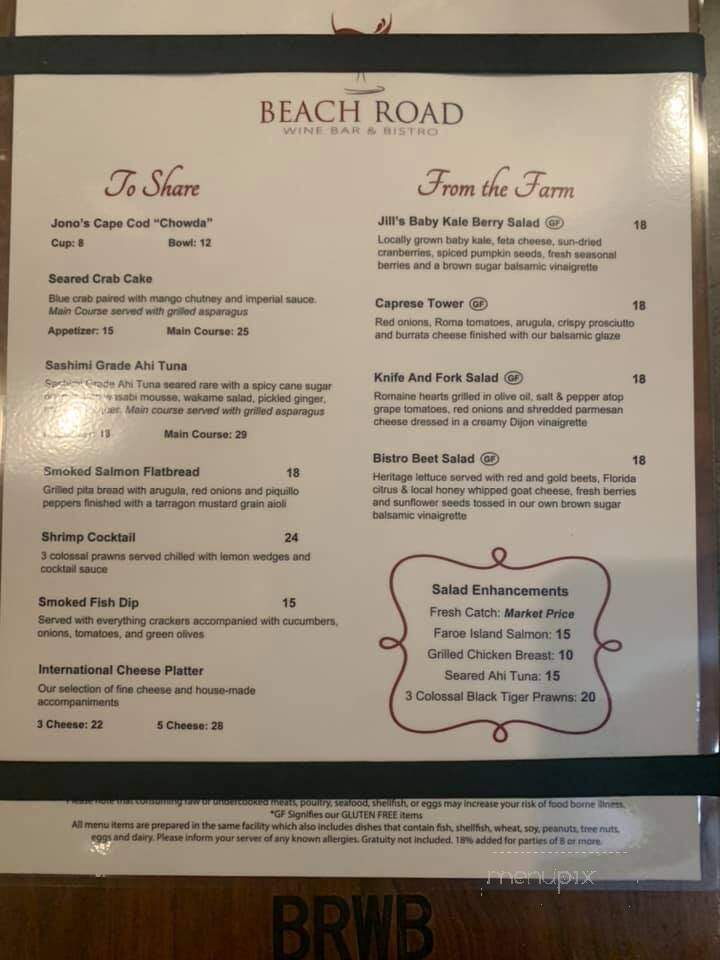 Beach Road Boutique's Wine Bar & Bistro - Englewood, FL menu_pic
