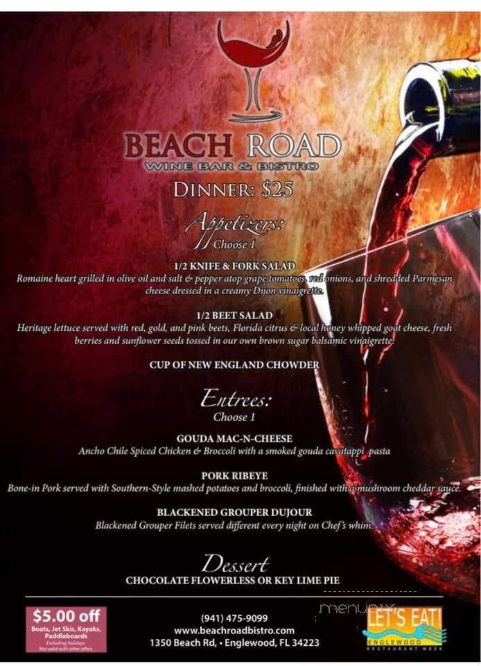 Beach Road Boutique's Wine Bar & Bistro - Englewood, FL menu_pic