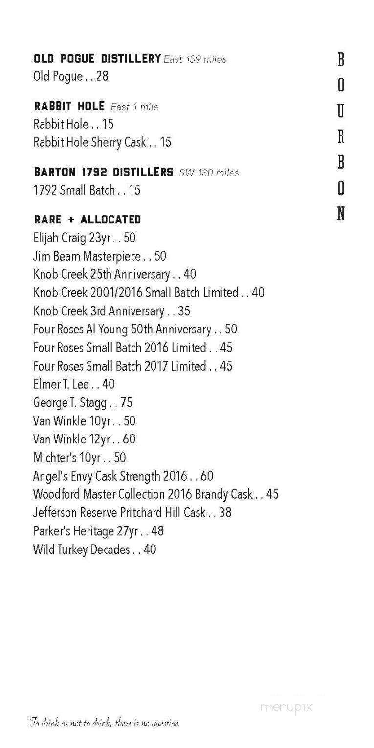Jockey Silks Bourbon Bar - Louisville, KY menu_pic