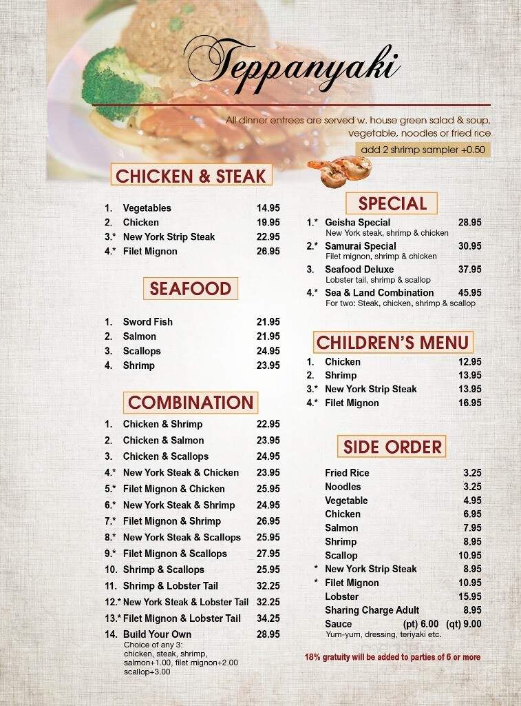 Taku Japanese Steak House - Kokomo, IN menu_pic