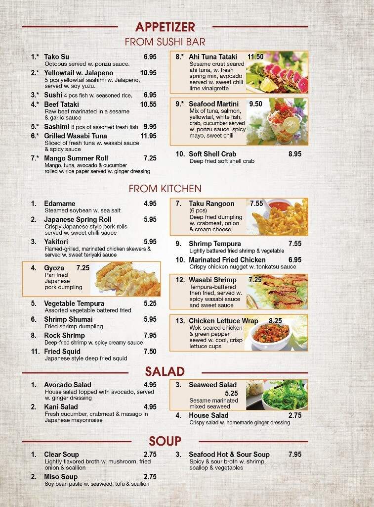 Taku Japanese Steak House - Kokomo, IN menu_pic