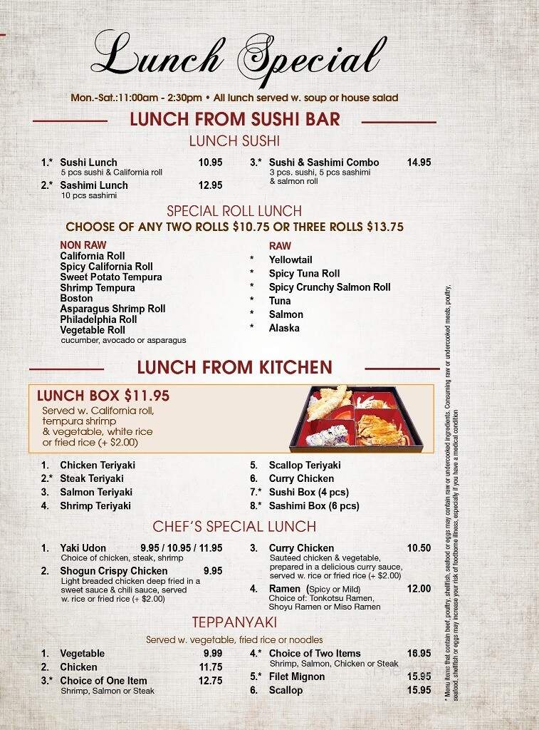 Taku Japanese Steak House - Kokomo, IN menu_pic
