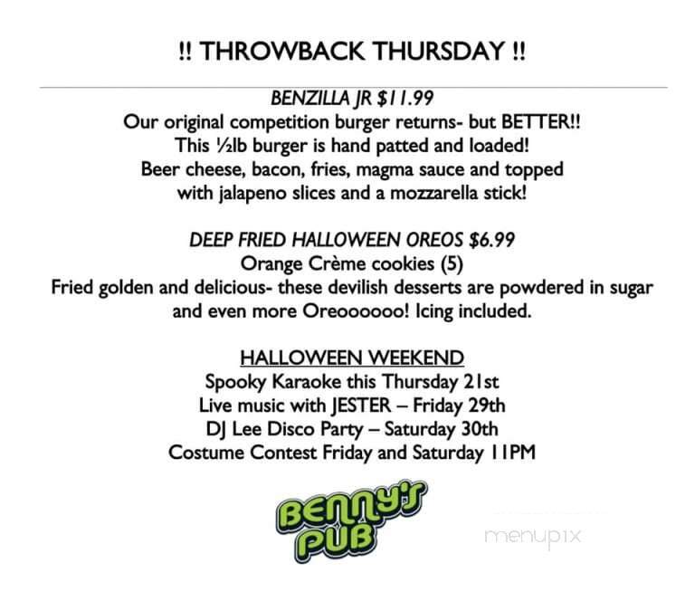 Benny's Pub - Hagerstown, MD menu_pic