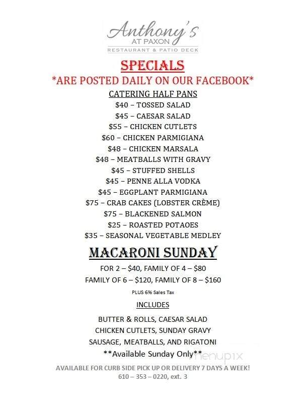 Anthony's at Paxon Hollow - Broomall, PA menu_pic