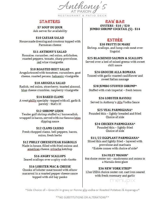 Anthony's at Paxon Hollow - Broomall, PA menu_pic