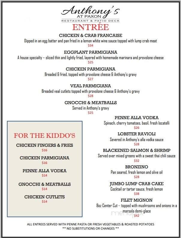 Anthony's at Paxon Hollow - Broomall, PA menu_pic