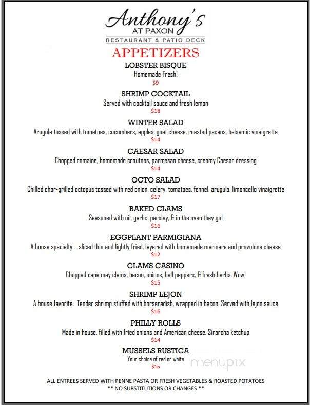Anthony's at Paxon Hollow - Broomall, PA menu_pic