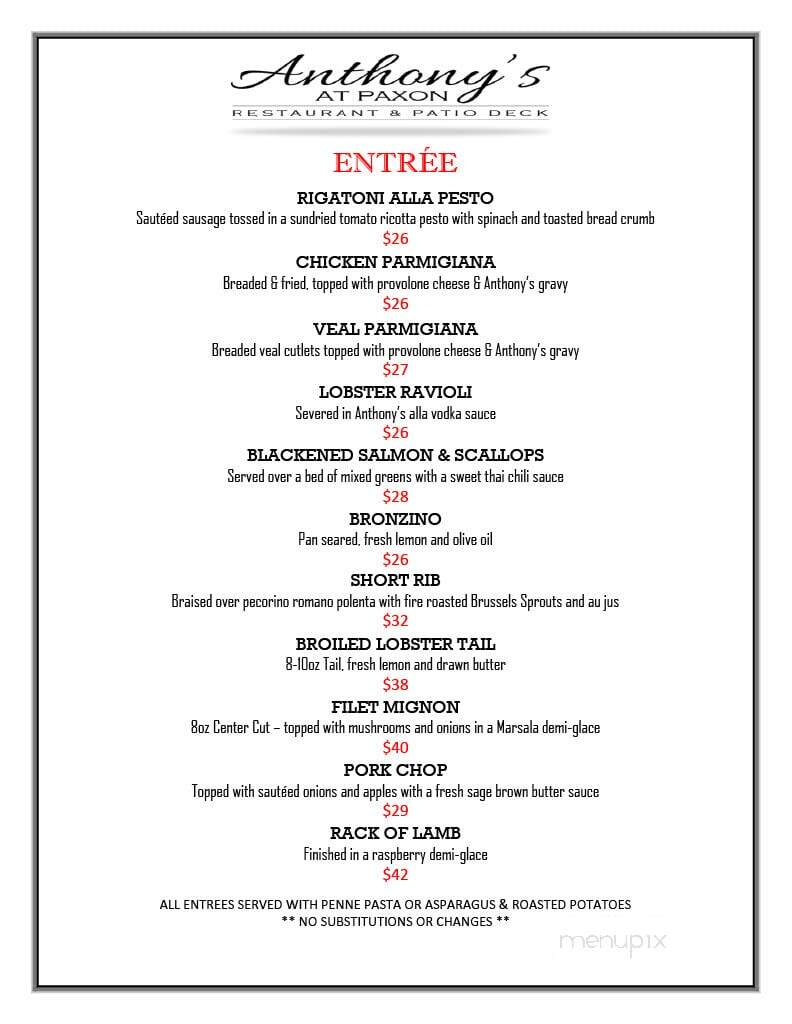 Anthony's at Paxon Hollow - Broomall, PA menu_pic