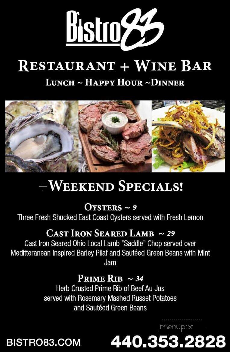 Bistro 83 - North Ridgeville, OH menu_pic
