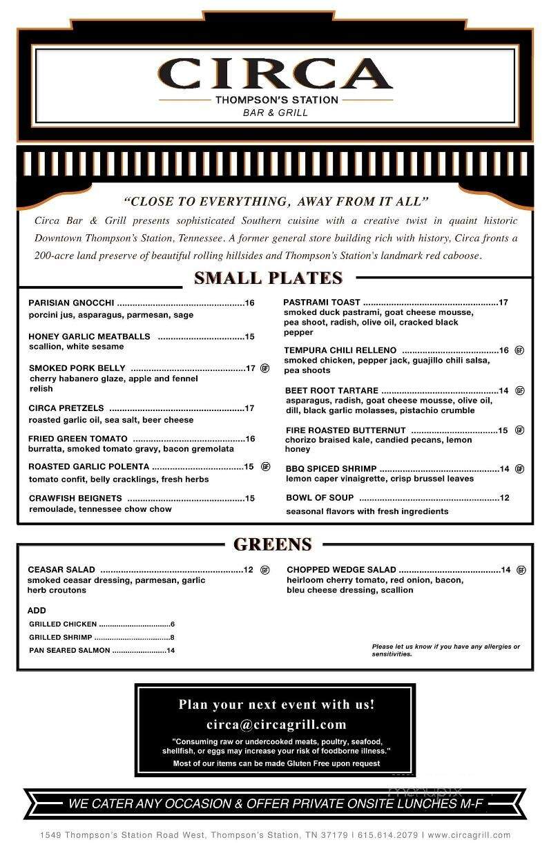Circa - Thompsons Station, TN menu_pic