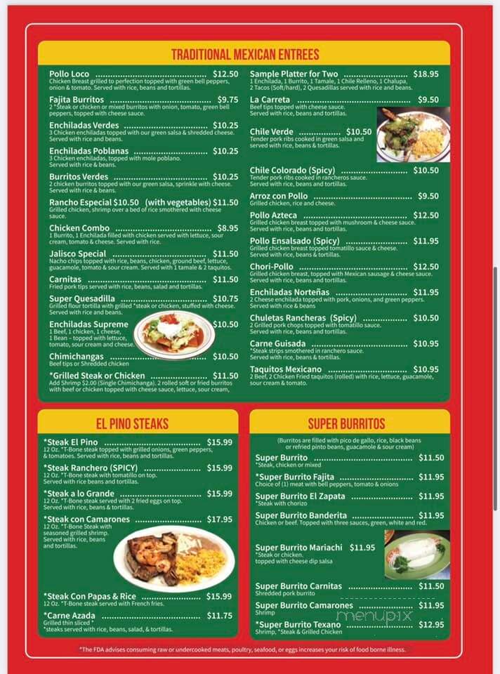 El Pino - Fredericksburg, VA menu_pic