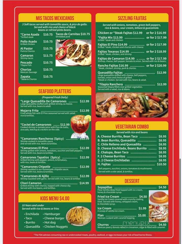 El Pino - Fredericksburg, VA menu_pic