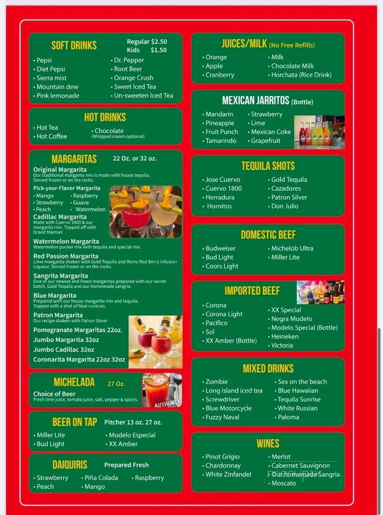 El Pino - Fredericksburg, VA menu_pic