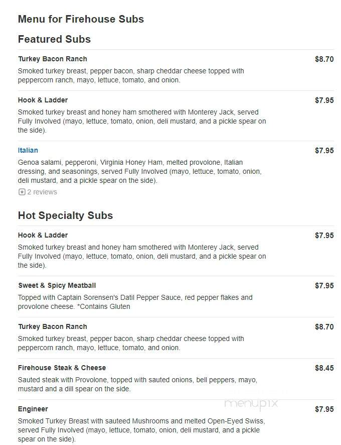 Firehouse Subs - Pooler, GA menu_pic