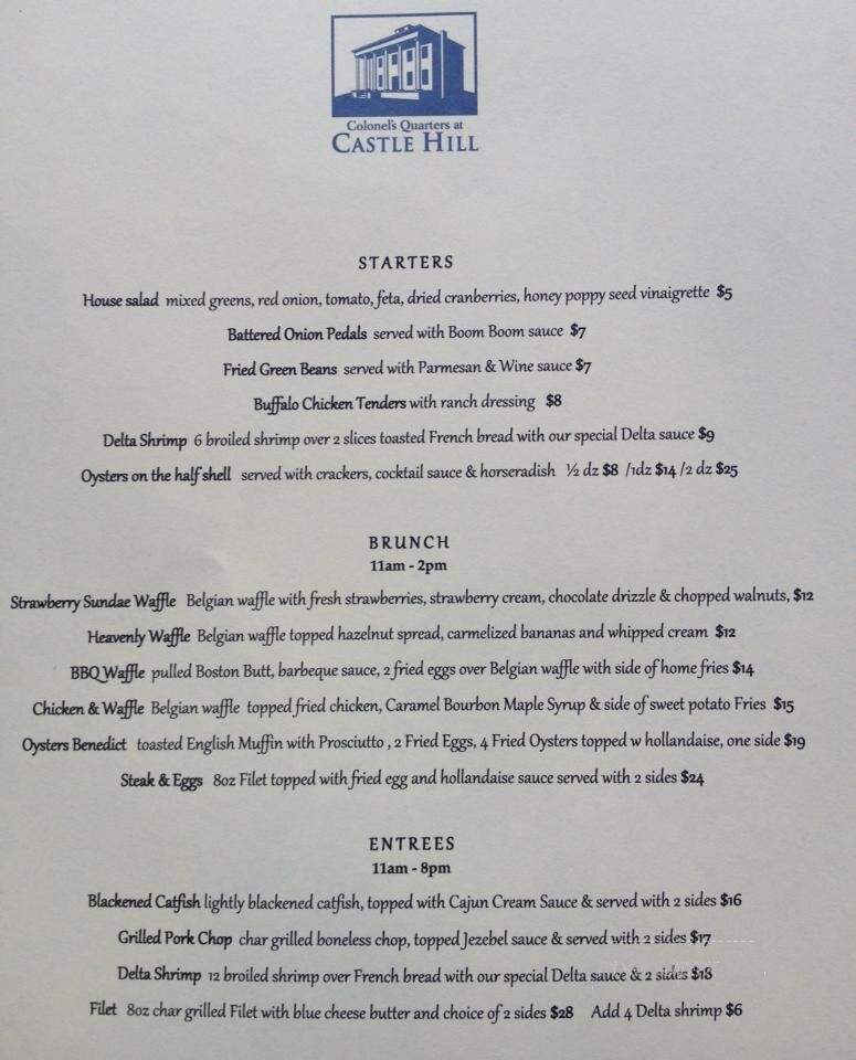 Castle Hill Resort & Restaurant - Oxford, MS menu_pic