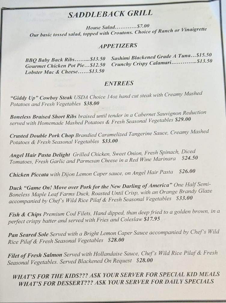 Saddleback Grill - Lake Arrowhead, CA menu_pic