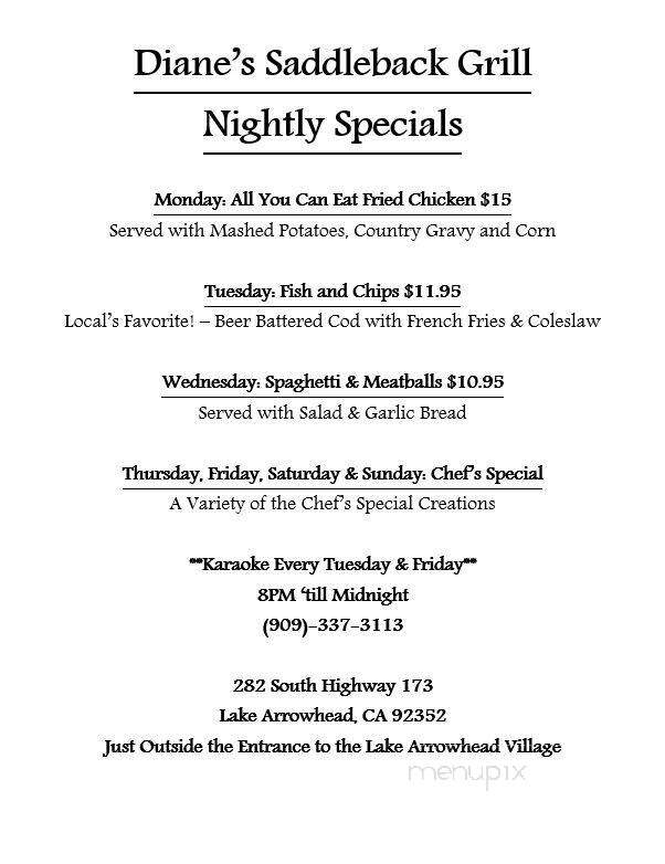Saddleback Grill - Lake Arrowhead, CA menu_pic