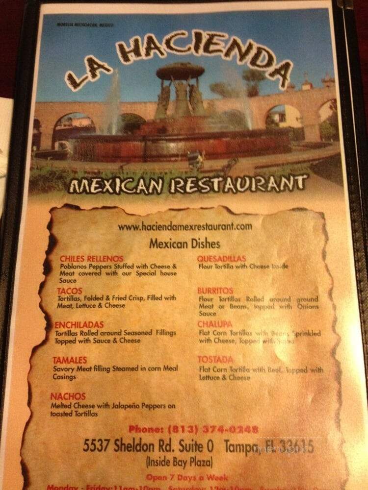 La Hacienda Mexicana - Tampa, FL menu_pic