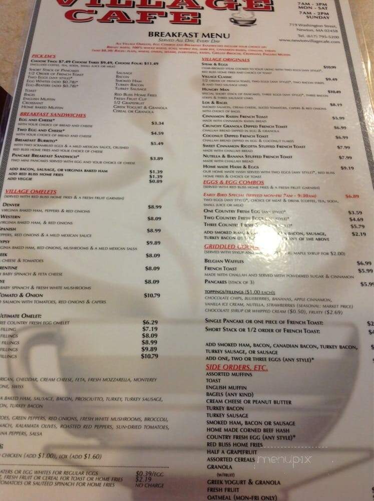 Village Cafe - Newton, MA menu_pic