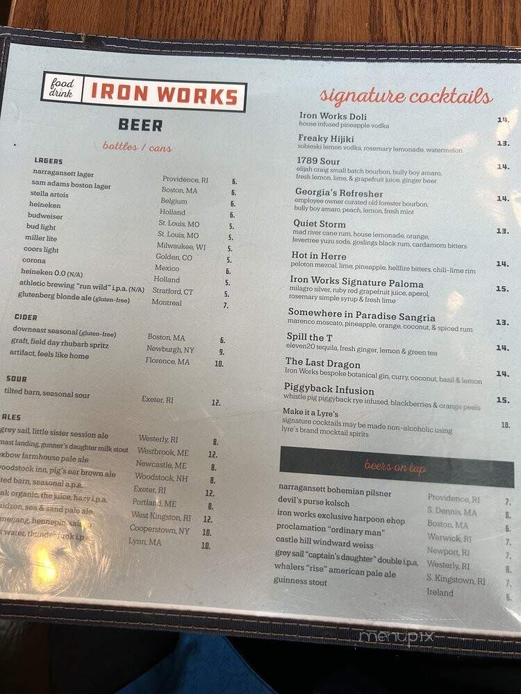 Iron Works Tavern - Warwick, RI menu_pic