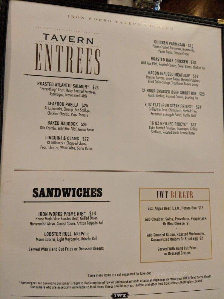 Iron Works Tavern - Warwick, RI menu_pic