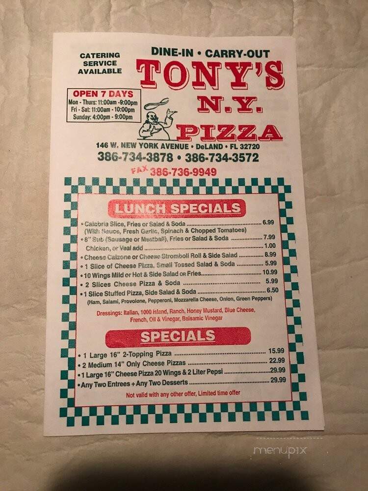 Tony's Pizza - Deland, FL menu_pic