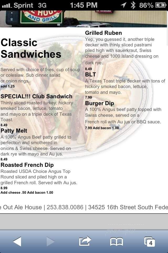 Time Out Ale House - Federal Way, WA menu_pic