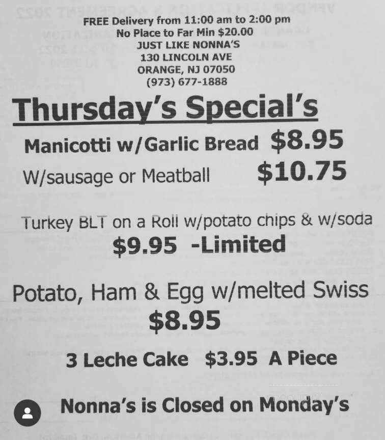 Just Like Nonna - Orange, NJ menu_pic
