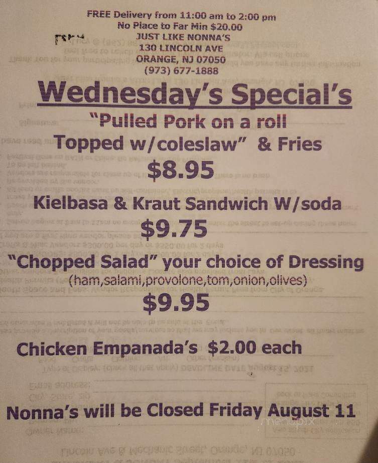 Just Like Nonna - Orange, NJ menu_pic
