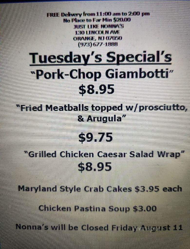 Just Like Nonna - Orange, NJ menu_pic