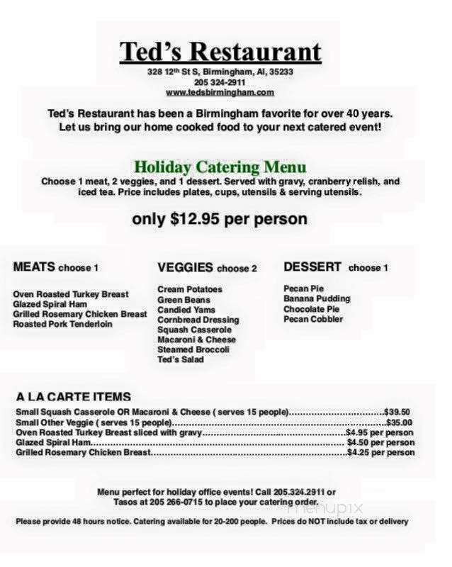 Ted's Restaurant - Birmingham, AL menu_pic