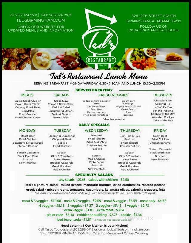 Ted's Restaurant - Birmingham, AL menu_pic