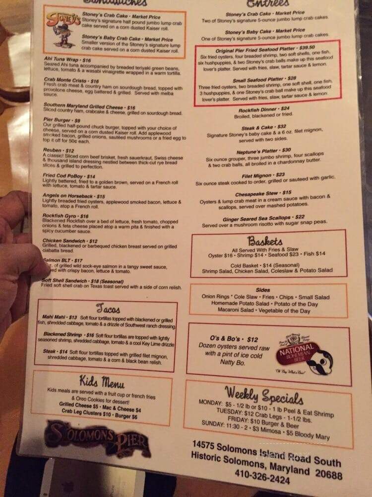 Stoney's Seafood House - Solomons, MD menu_pic