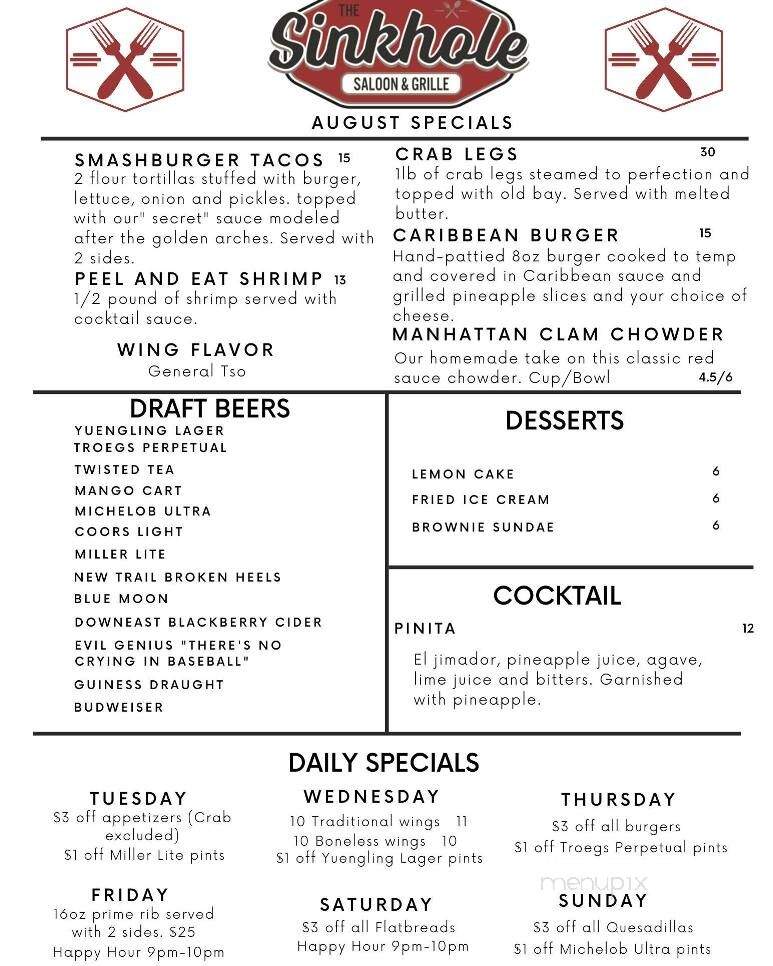 Sinkhole Saloon & Deck - Palmyra, PA menu_pic