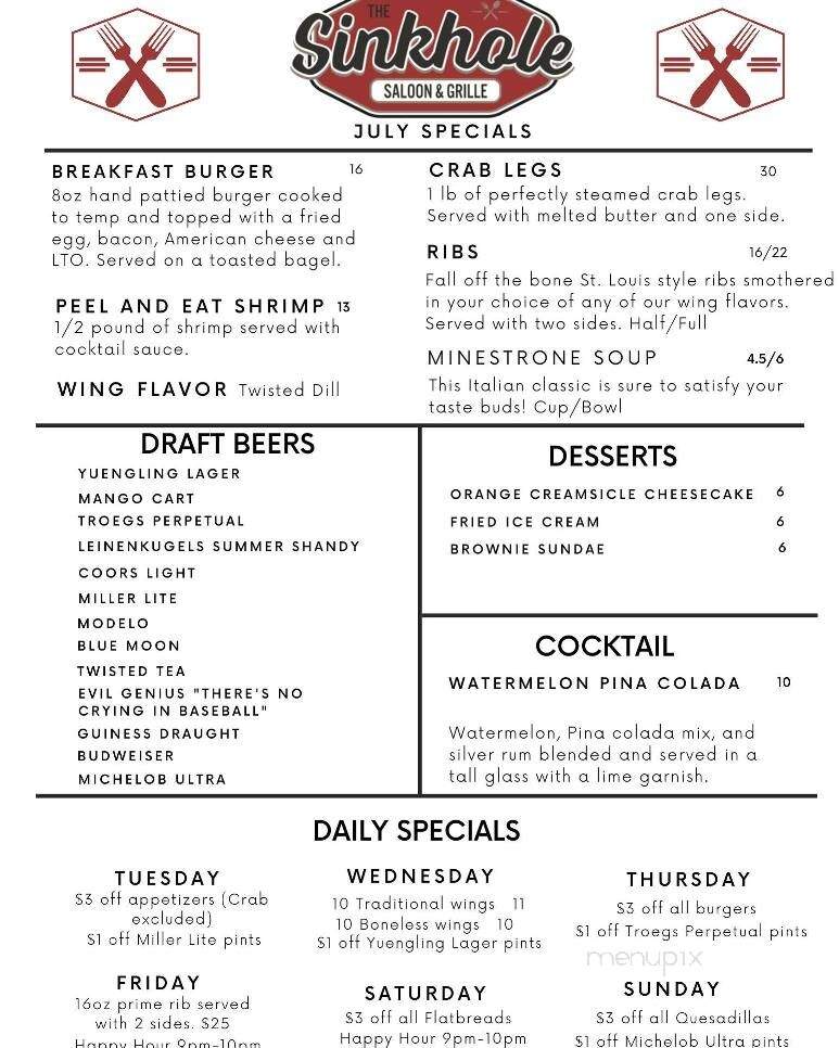 Sinkhole Saloon & Deck - Palmyra, PA menu_pic