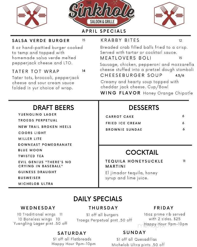 Sinkhole Saloon & Deck - Palmyra, PA menu_pic