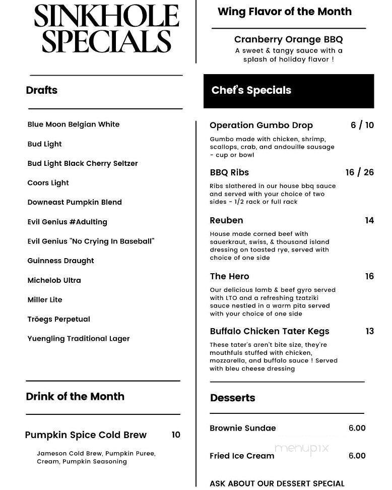 Sinkhole Saloon & Deck - Palmyra, PA menu_pic