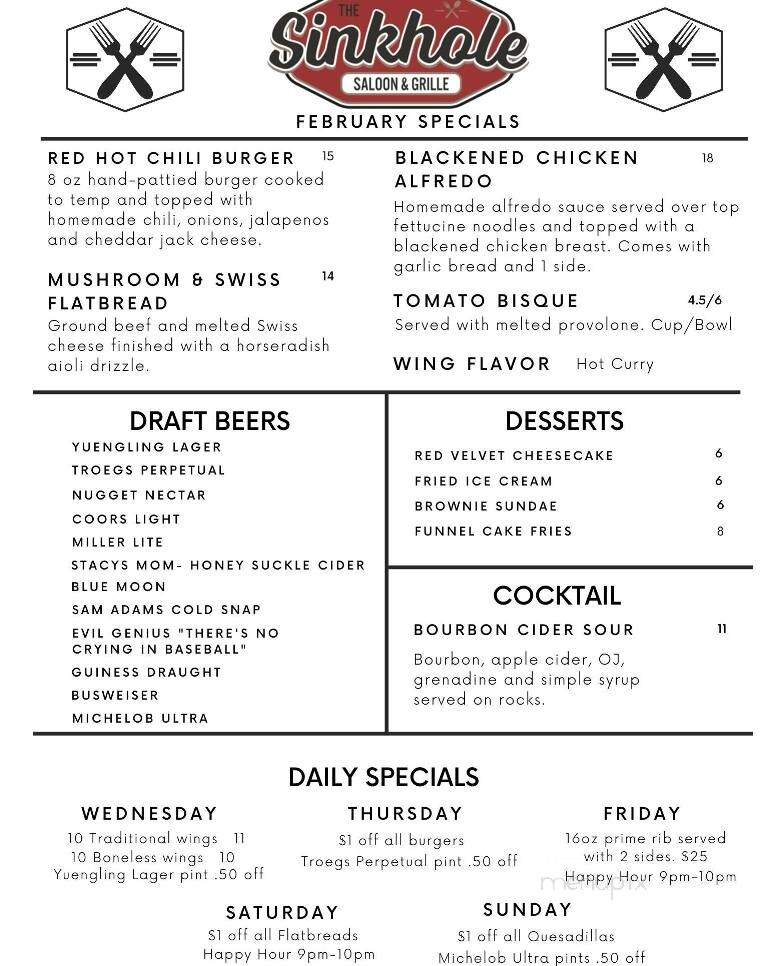 Sinkhole Saloon & Deck - Palmyra, PA menu_pic