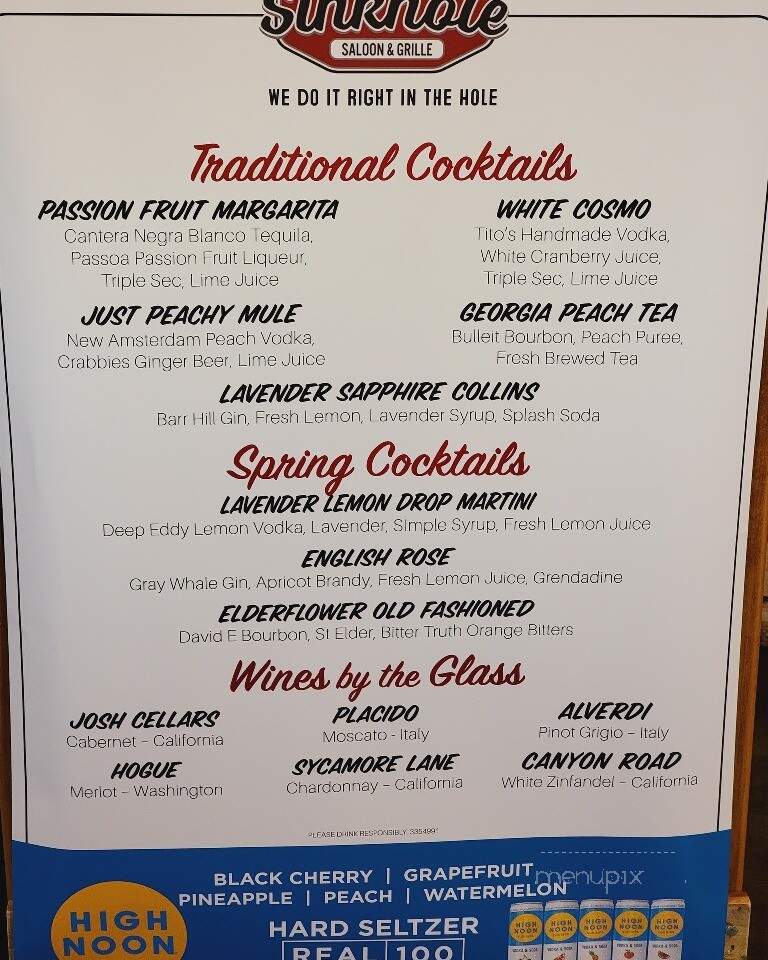 Sinkhole Saloon & Deck - Palmyra, PA menu_pic